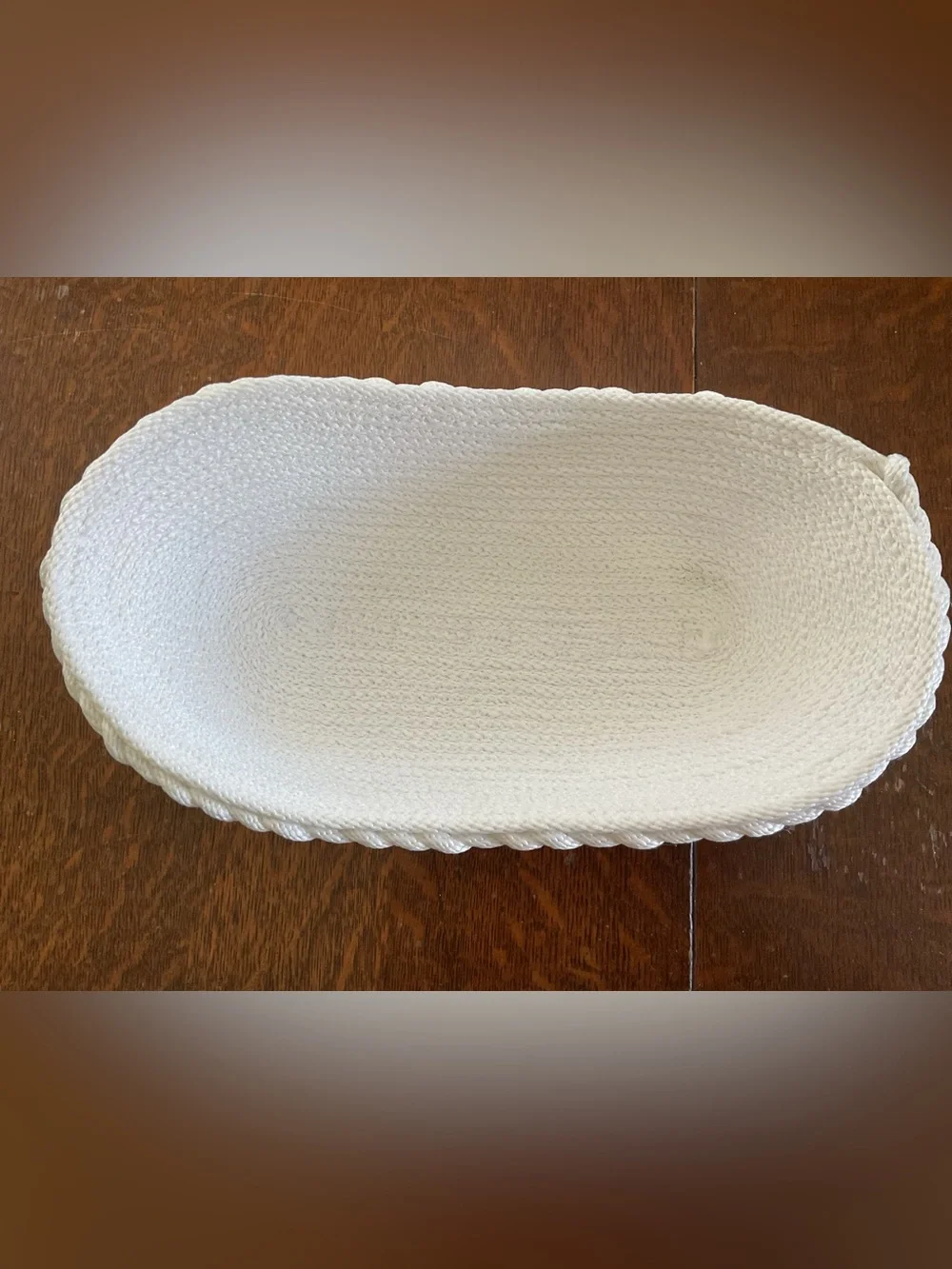 Handmade Coiled Cotton Rope Oval Bowl w/ Braided Trim